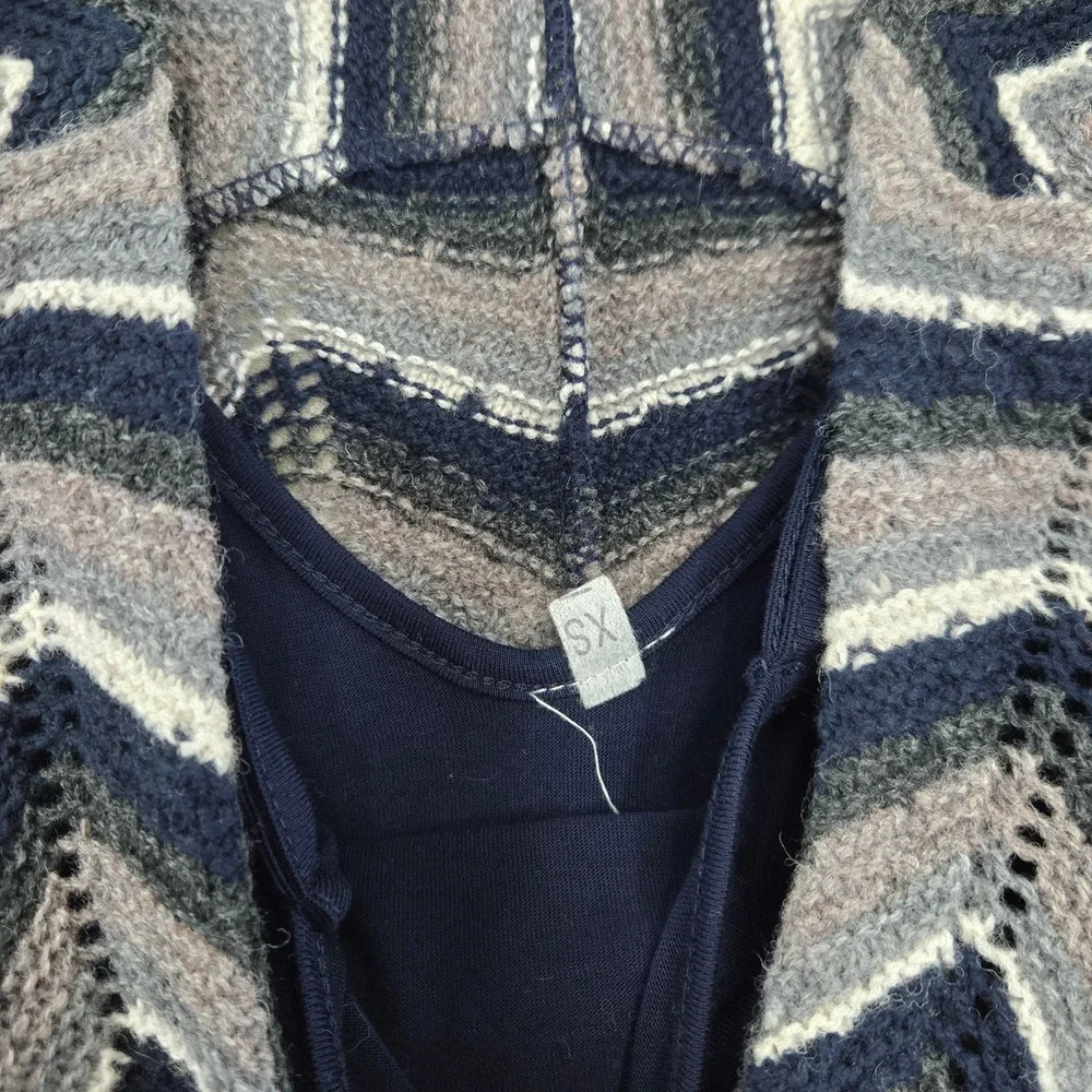 Free People Black Rhiannon Chevron Knit Sweater Dress Wool Blend Zip Sleeve XS